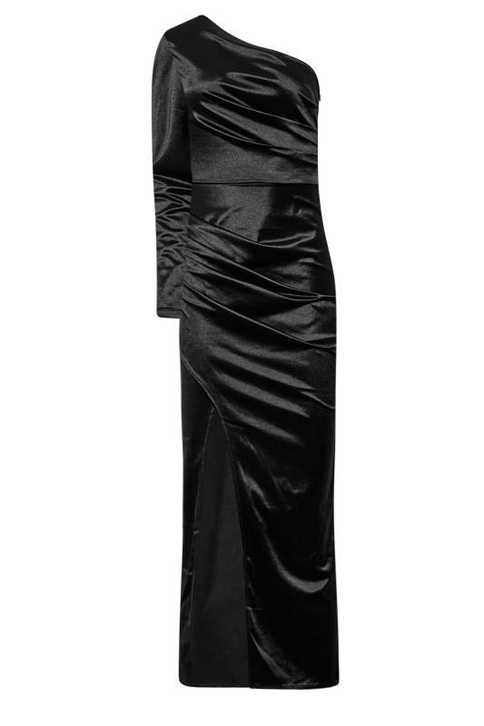 LTS Tall Black One Shoulder Satin Maxi Dress | Long Tall Sally  6