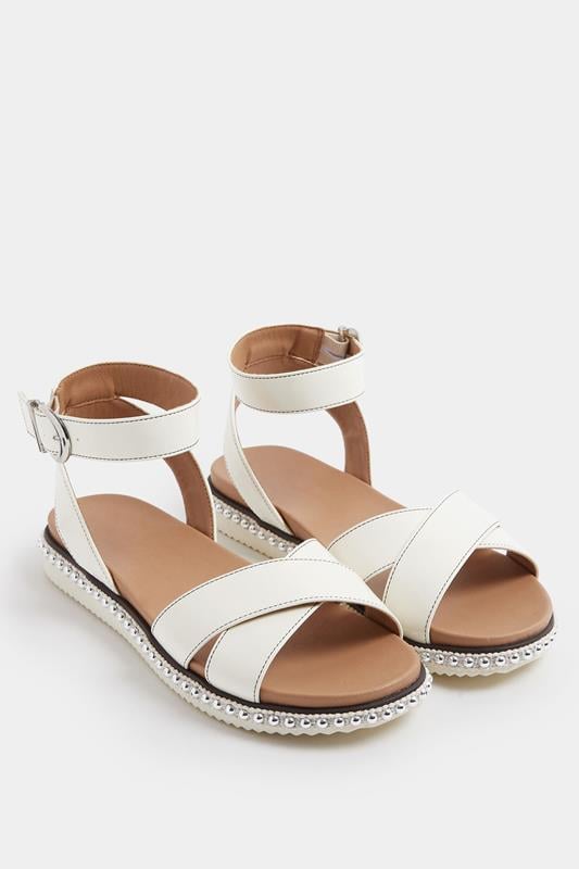 White Cross Over Strap Sandals In Wide E Fit | Yours Clothing 2