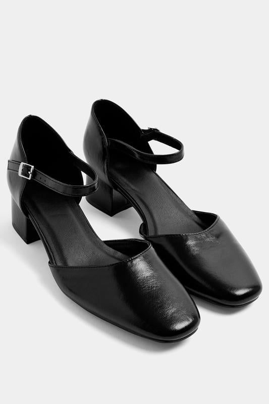  Yours Black Square Toe Block Heels In Wide E