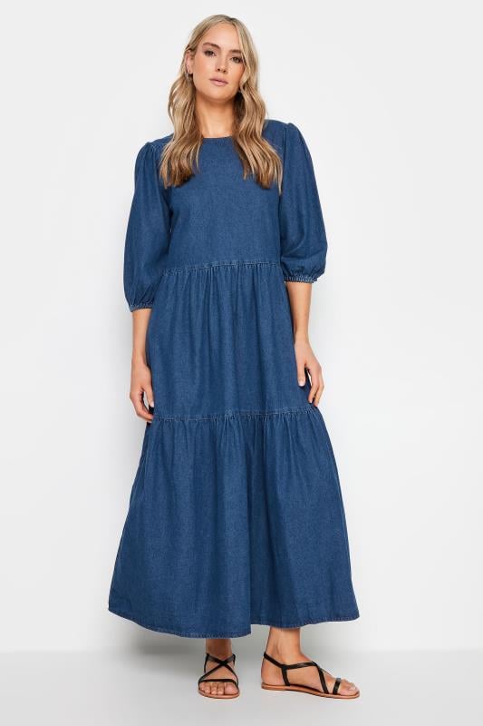 LTS Tall Women's Blue Denim Tiered Midaxi Dress | Long Tall Sally 1