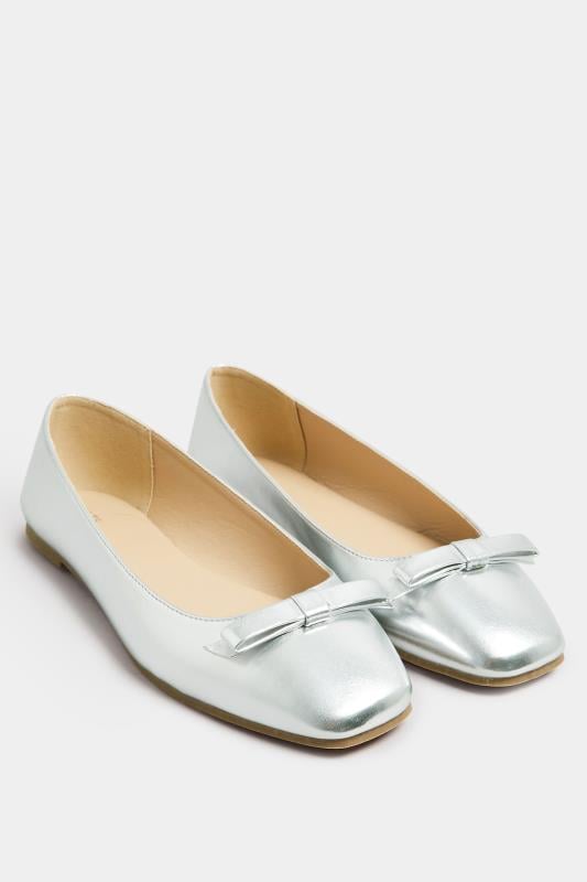 LTS Women's Silver Faux Leather Ballet Pumps In Standard Fit | Long Tall Sally 2