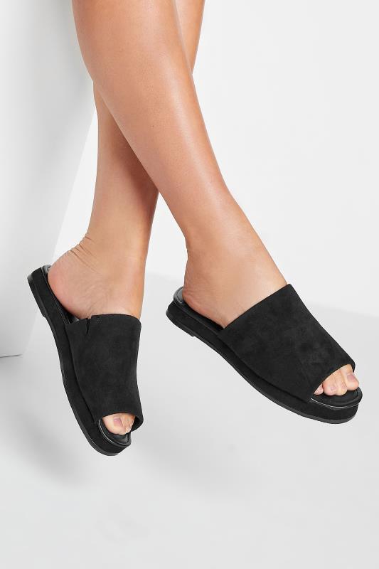 LTS Black Suede Mule Sandals In Standard Fit | Long Tall Sally  1