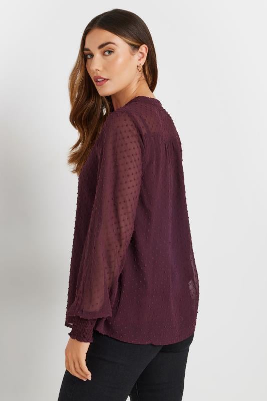 LTS Tall Burgundy Red Dobby Spot Long Sleeve Blouse | Long Tall Sally 3