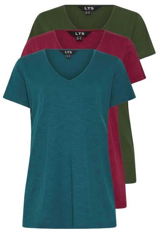 LTS Tall 3 Pack Red & Green V-Neck T-Shirts | Long Tall Sally 8