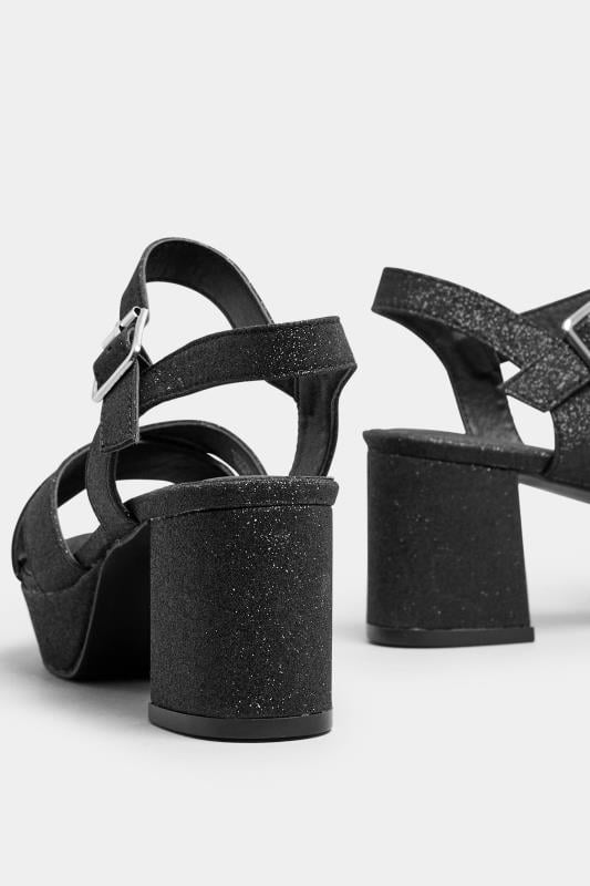 Black Cross Over Strap Glitter Heels In Wide E Fit & Extra Wide EEE Fit | Yours Clothing 4