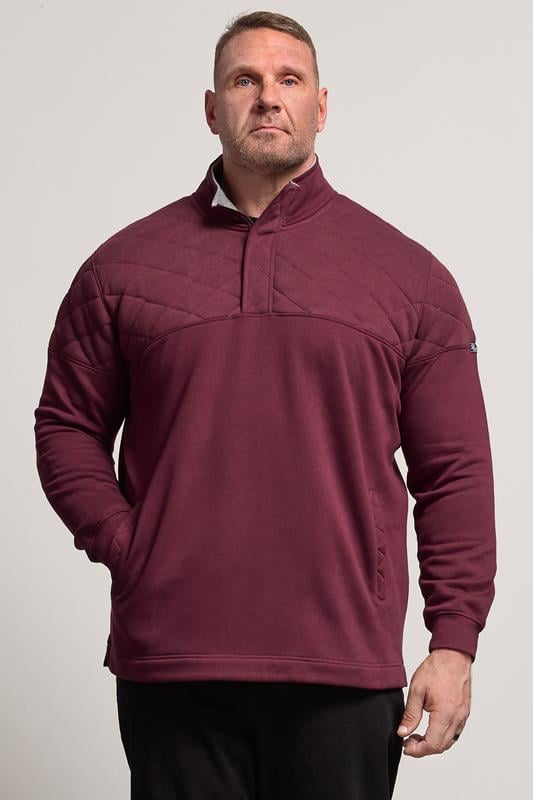 BadRhino Big & Tall Burgundy Red Diamond Quilted Quarter Zip Sweatshirt