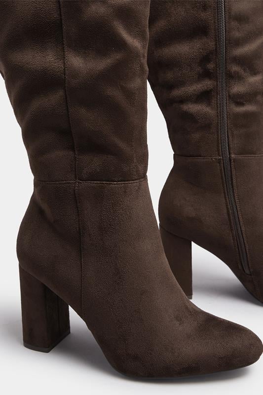 Chocolate Brown Faux Suede Heeled Knee High Boot In Extra Wide EEE Fit | Yours Clothing 6