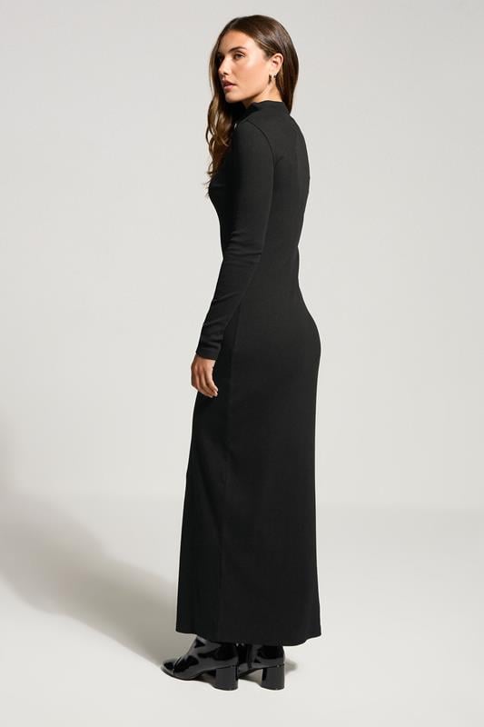 LTS Tall Black Ribbed Shoulder Button Maxi Dress | Long Tall Sally 3