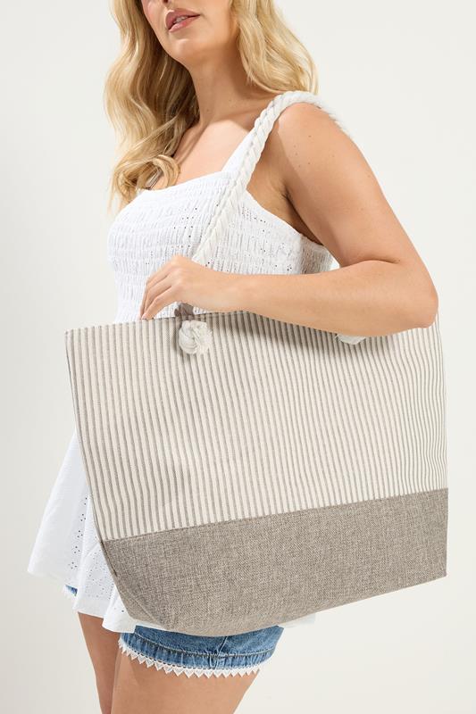 Brown Striped Rope Tote Bag | Yours Clothing 1