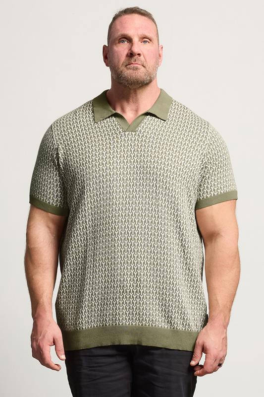 BadRhino Big & Tall Khaki Green Pattern Knitted Trophy Polo