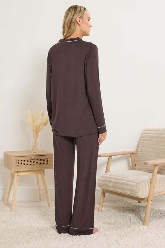LTS Tall Chocolate Brown Piped Jersey Pyjama Set | Long Tall Sally 3