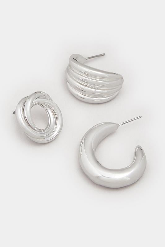 3 PACK Silver Tone Twist Hoop Earrings | Yours Clothing 2