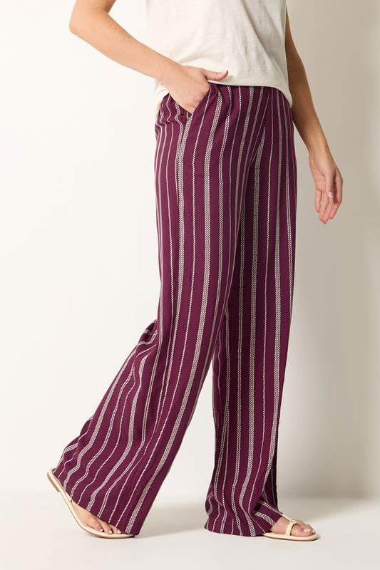 LTS Tall Women's Burgundy Red Rope Stripe Wide Leg Trousers | Long Tall Sally 1
