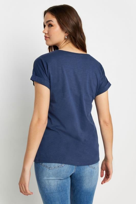 LTS Tall Women's Navy Blue Cotton Henley T-Shirt | Long Tall Sally 3