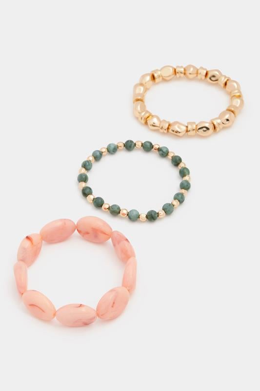 YOURSET 3 PACK Gold Tone Stretch Bead Bracelet Set