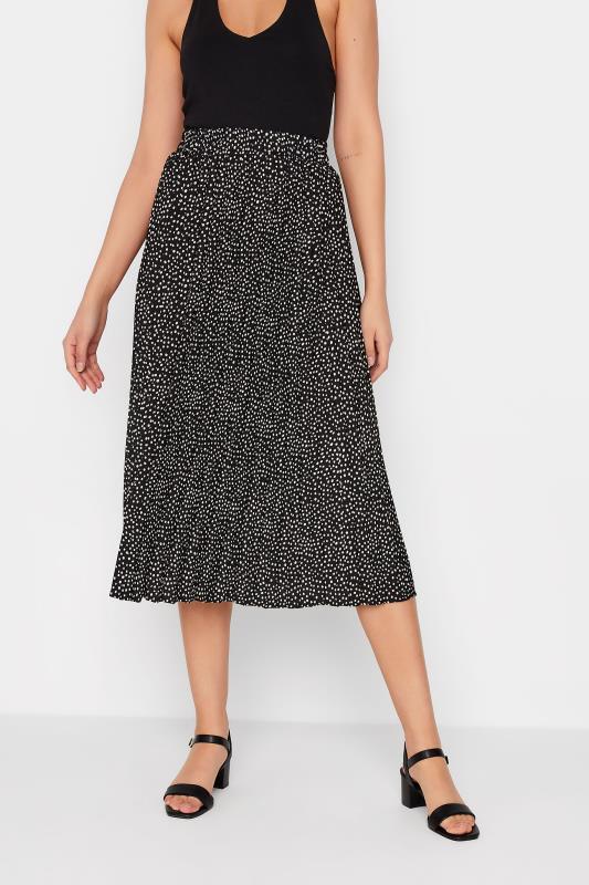 LTS Tall Women's Black Polka Dot Print Pleated Midi Skirt | Long Tall Sally 1