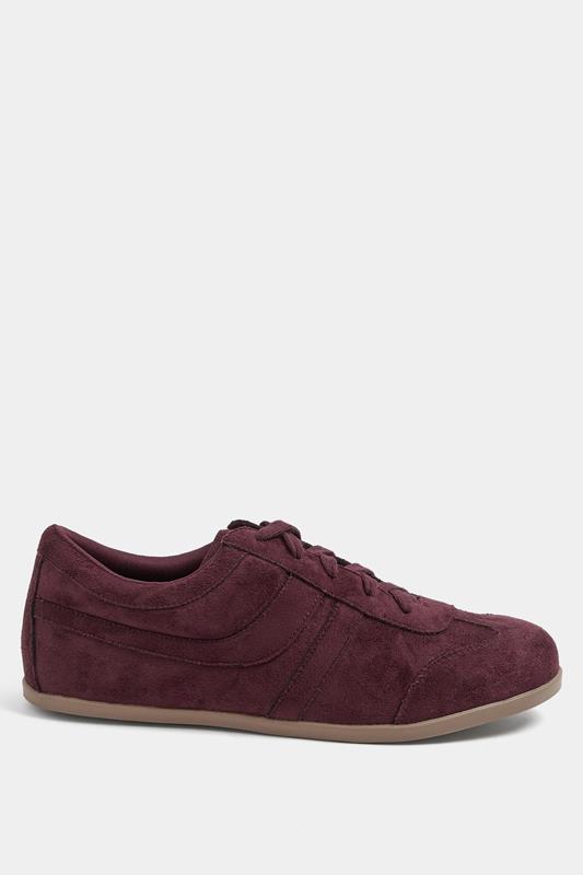 Burgundy Red Faux Suede Low Retro Stripe Trainers In Extra Wide EEE Fit | Yours Clothing 2