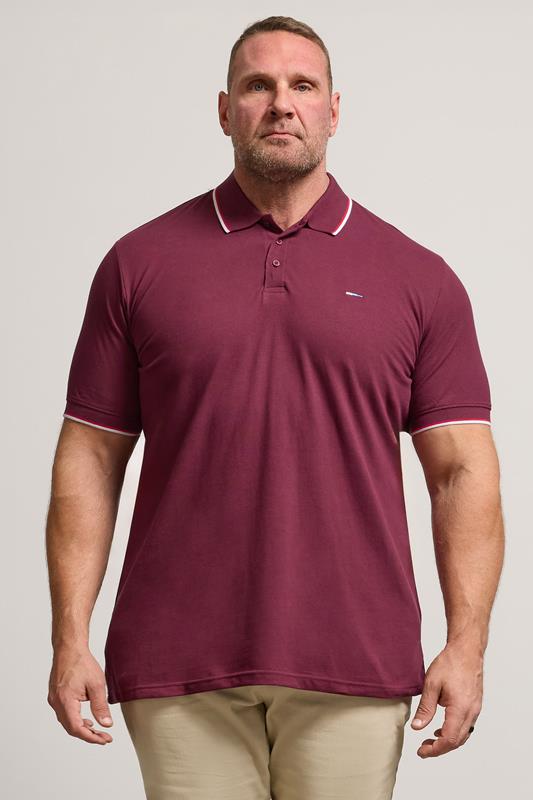 BadRhino Big & Tall Dark Red Essential Tipped Polo Shirt | BadRhino 1