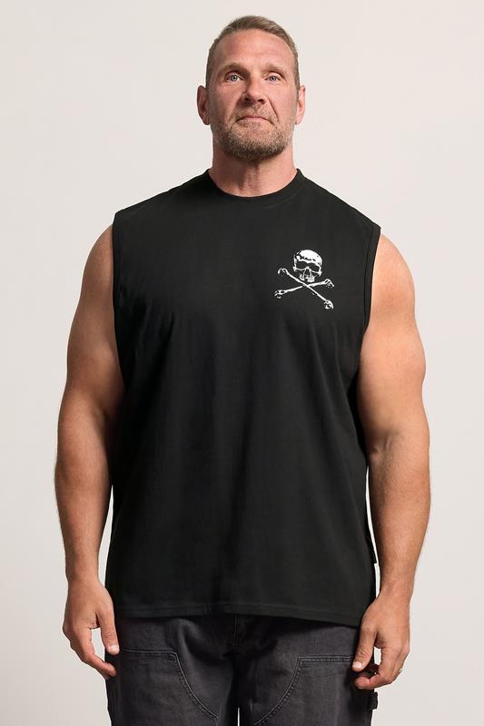 BadRhino Big & Tall Black Skull & Crossbones Graphic Muscle Vest | BadRhino 1