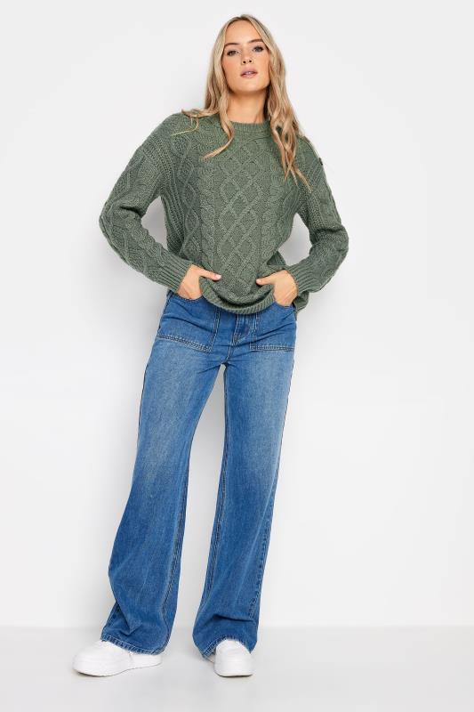 LTS Tall Womens Green Cable Button Scoop Neck Jumper | Long Tall Sally  2