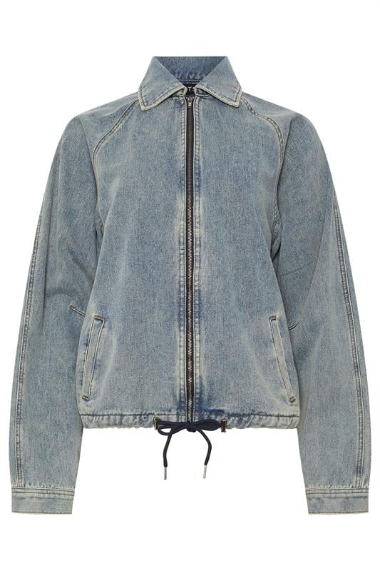 LTS Tall Women's Blue Washed Denim Bomber Jacket | Long Tall Sally 7