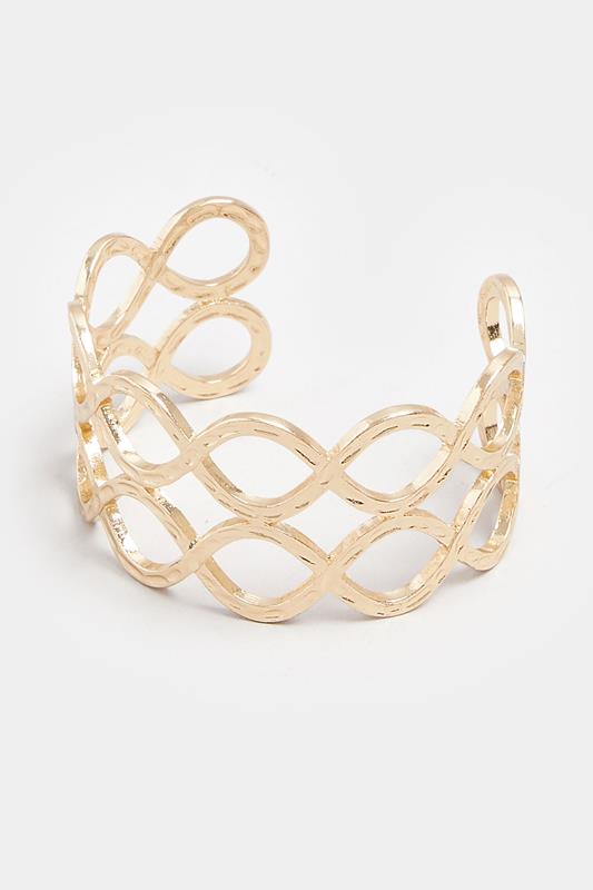 Gold Tone Textured Twist Cuff Bracelet | Yours Clothing 2