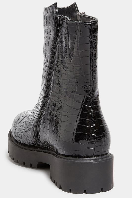 Black Croc Patent Side Zip Boots In Extra Wide EEE Fit | Yours Clothing 4