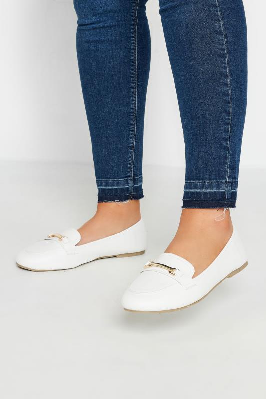 Plus Size  Yours White Buckle Loafers In Extra Wide EEE Fit