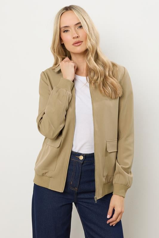LTS Tall Stone Brown Pocket Bomber Jacket | Long Tall Sally 2