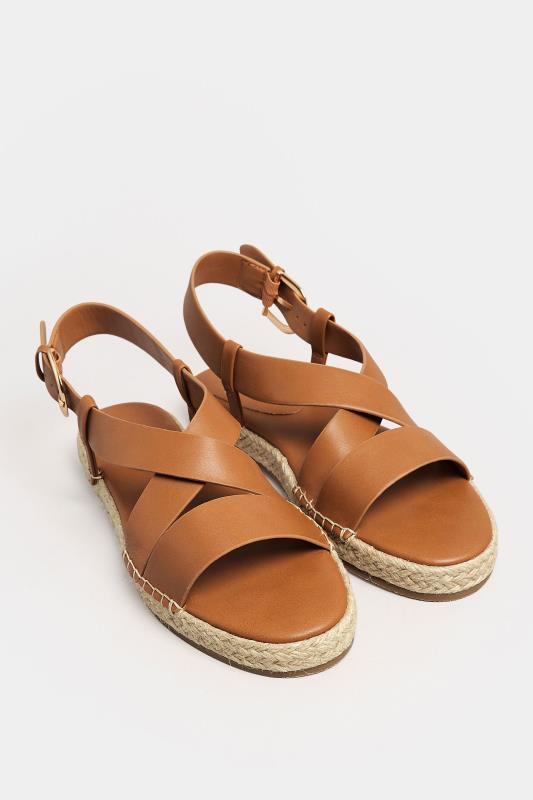 LTS Brown Espadrille Crossover Strap Sandals In Standard Fit | Long Tall Sally 2