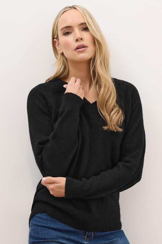 LTS PREMIUM Tall Black Knit V-Neck Jumper | Long Tall Sally 1