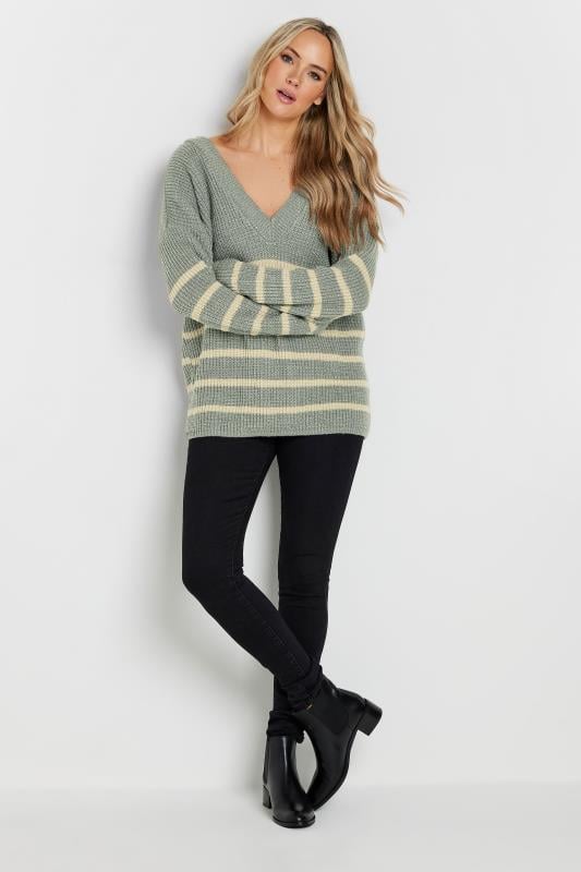 LTS Tall Womens Grey V-Neck Stripe Jumper | Long Tall Sally  2