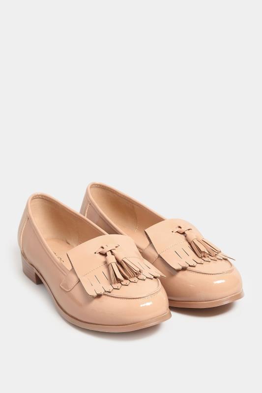 Brown Beige Patent Tassel Loafers In Wide E Fit & Extra Wide EEE Fit | Yours Clothing  2