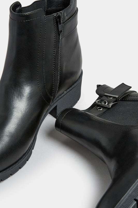 Black Faux Leather Buckle Ankle Boots In Wide E Fit & Extra Wide EEE Fit | Yours Clothing 5