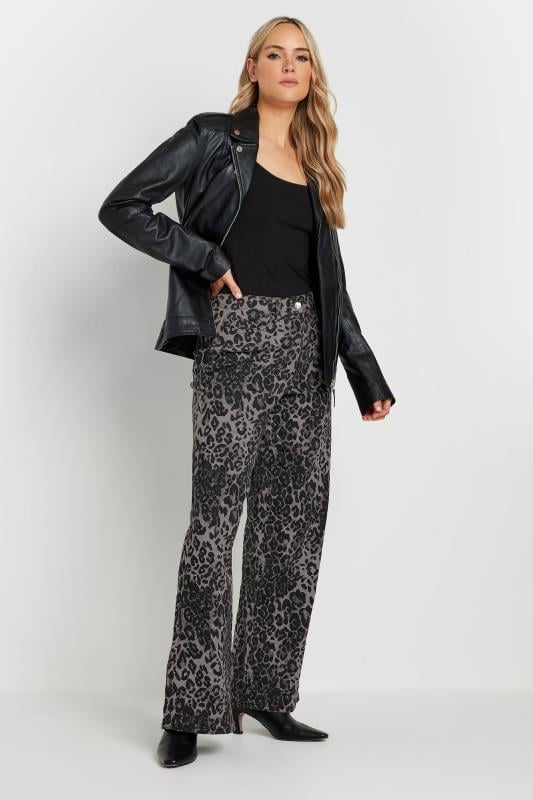 LTS Tall Grey Leopard Print Wide Leg Jeans | Long Tall Sally 2