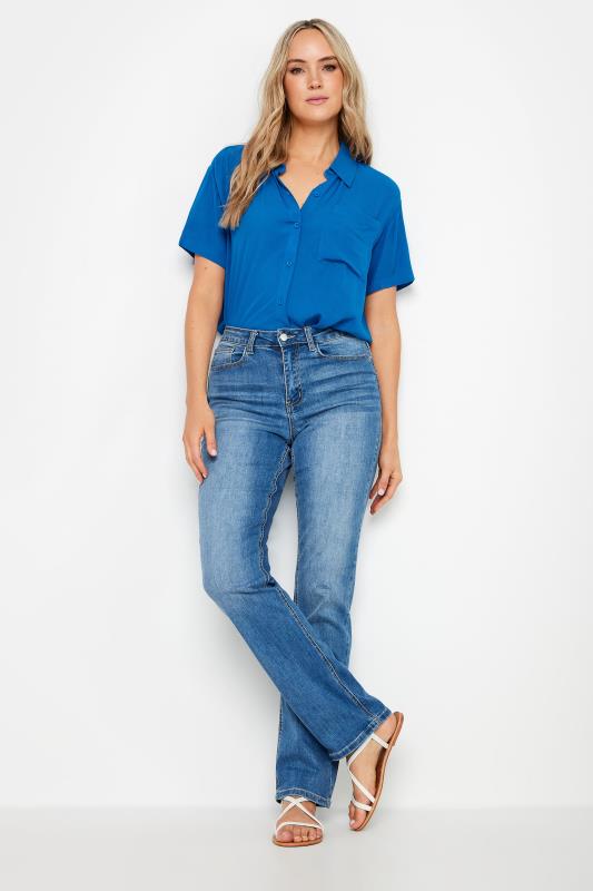 LTS Tall Women's Blue Crinkle Short Sleeve Shirt | Long Tall Sally  2