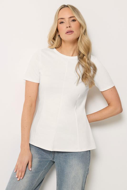  LTS Tall White Seam Front Peplum Top