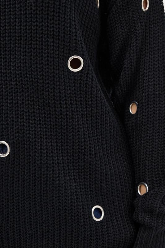 LTS Tall Black Knitted Eyelet Jumper | Long Tall Sally 4