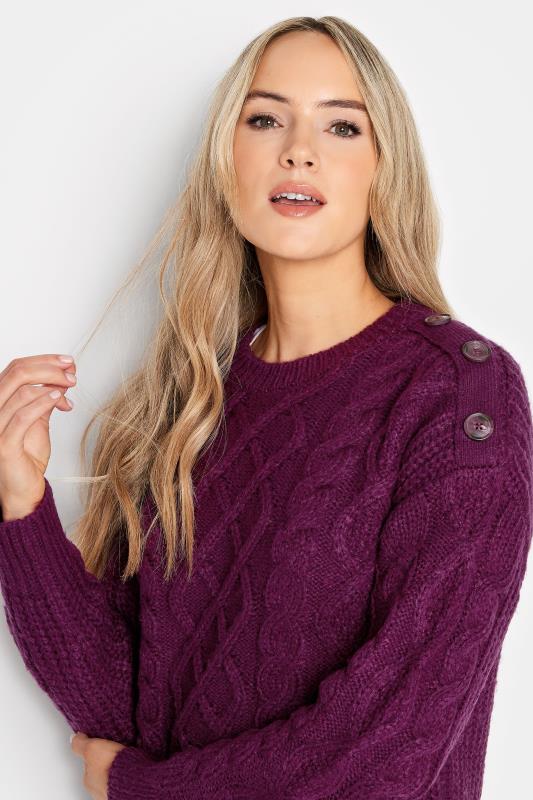 LTS Tall Womens Dark Purple Cable Button Scoop Neck Jumper | Long Tall Sally  4