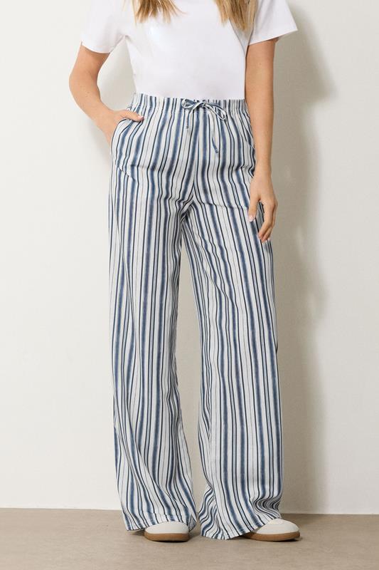 LTS Tall Navy Blue & White Striped Wide Leg Trousers | Long Tall Sally 2