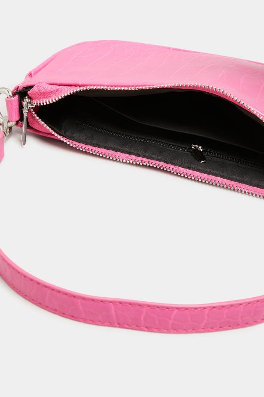 Plus Size Pink Faux Croc Shoulder Bag | Yours Clothing 4