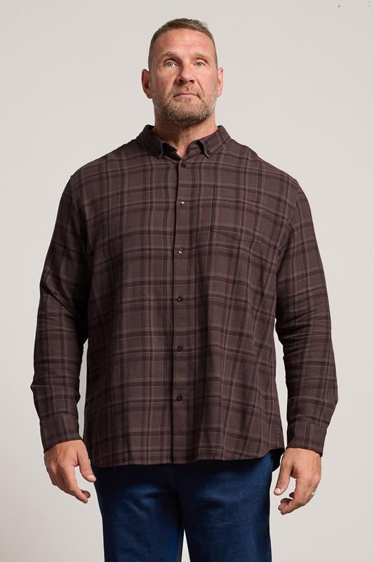 BadRhino Big & Tall Burgundy Red Check Long Sleeve Shirt