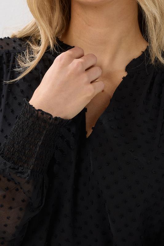 LTS Tall Black Dobby Spot Shirred Cuff Top | Long Tall Sally 4
