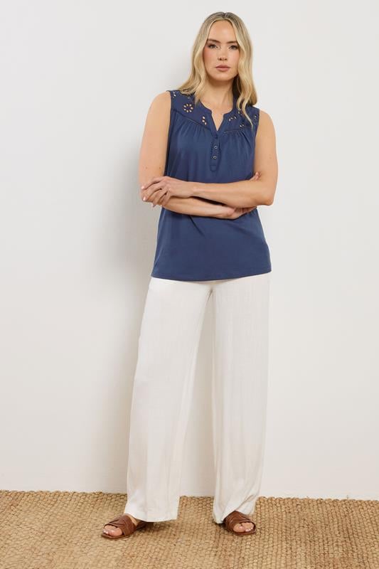 LTS Tall Women's Navy Blue Embroidered Cotton Vest | Long Tall Sally 1