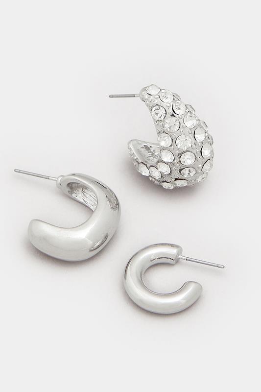 3 PACK Silver Tone Diamante Polished Hoop Earring Set | Yours Clothing 3