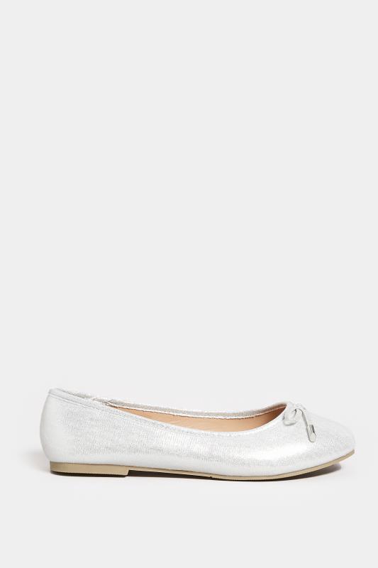 Silver Shimmer Ballerina Pumps In Wide E Fit & Extra Wide EEE Fit | Yours Clothing 3