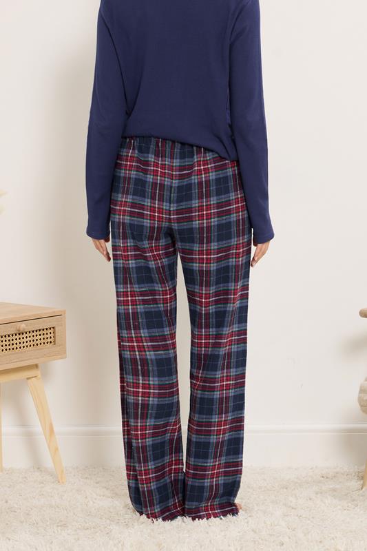 LTS Tall Navy Blue & Red Cotton Check Pyjama Bottoms | Long Tall Sally 3
