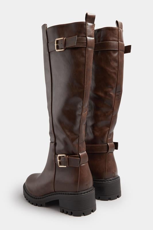 Brown Faux Leather Buckle Detail Knee High Boots In Standard Fit | Yours Clothing 4