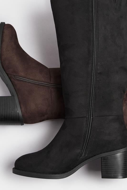 Black Faux Suede Block Heel Knee High Boots In Wide E Fit & Extra Wide EEE Fit | Yours Clothing 7