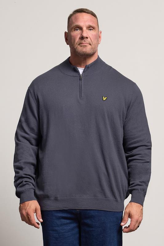 LYLE & SCOTT Big & Tall Grey Cotton Merino Quarter Zip Jumper